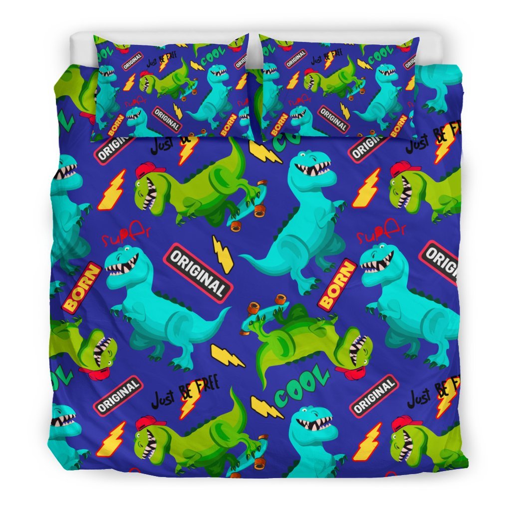 Dino Dinosaur Cartoon Pattern Print Duvet Cover Bedding Set-grizzshop