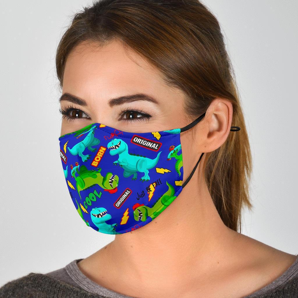 Dino Dinosaur Cartoon Pattern Print Face Mask-grizzshop