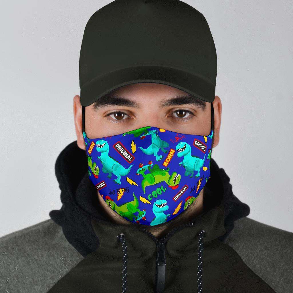 Dino Dinosaur Cartoon Pattern Print Face Mask-grizzshop