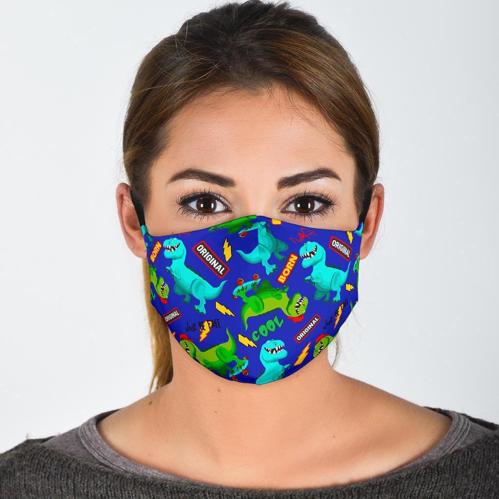 Dino Dinosaur Cartoon Pattern Print Face Mask-grizzshop