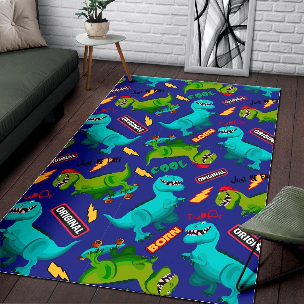 Dino Dinosaur Cartoon Pattern Print Floor Mat-grizzshop