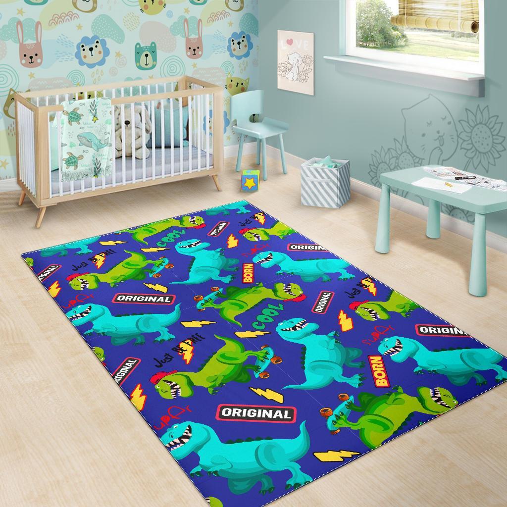 Dino Dinosaur Cartoon Pattern Print Floor Mat-grizzshop