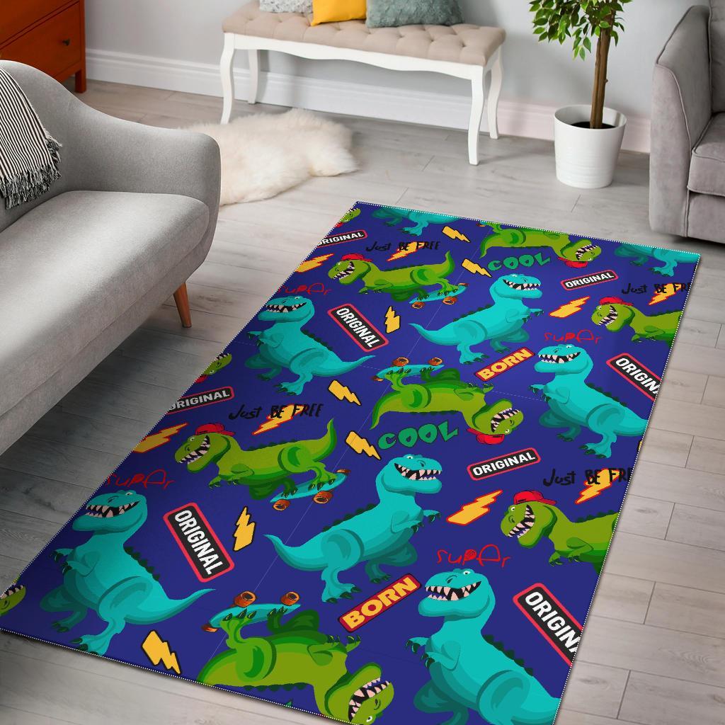 Dino Dinosaur Cartoon Pattern Print Floor Mat-grizzshop