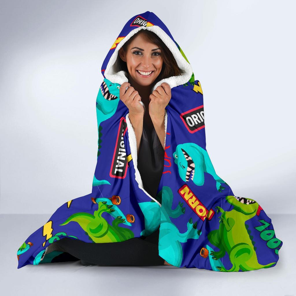 Dino Dinosaur Cartoon Pattern Print Hooded Blanket-grizzshop