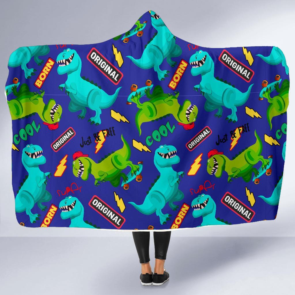 Dino Dinosaur Cartoon Pattern Print Hooded Blanket-grizzshop