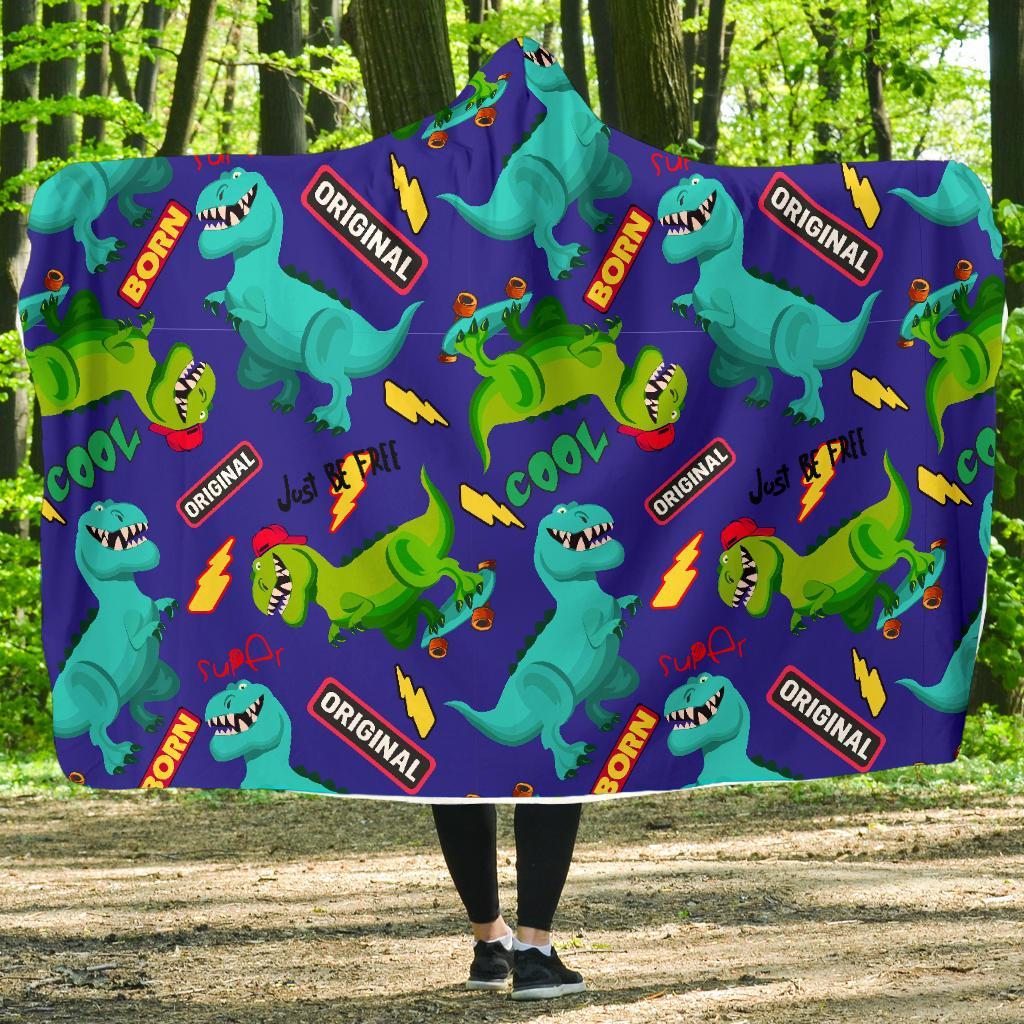 Dino Dinosaur Cartoon Pattern Print Hooded Blanket-grizzshop
