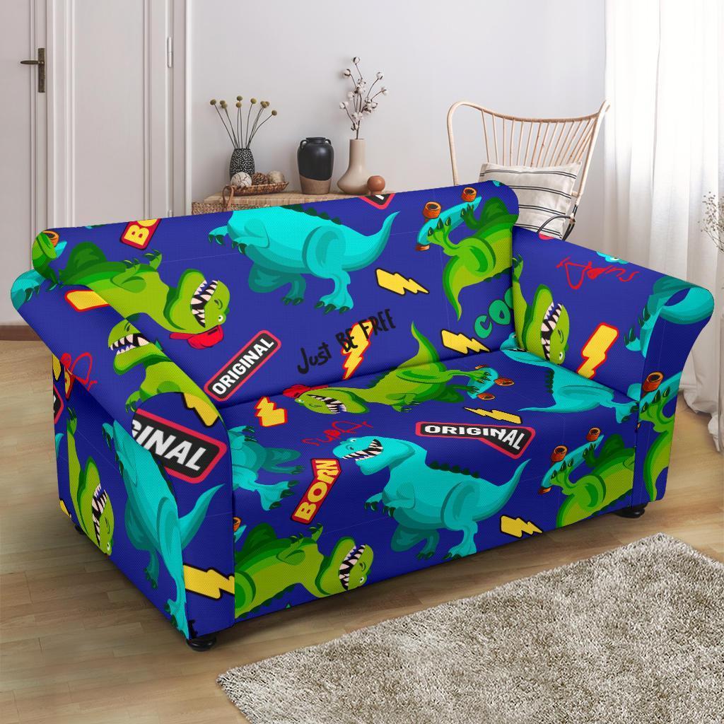 Dino Dinosaur Cartoon Pattern Print Loveseat Cover-grizzshop