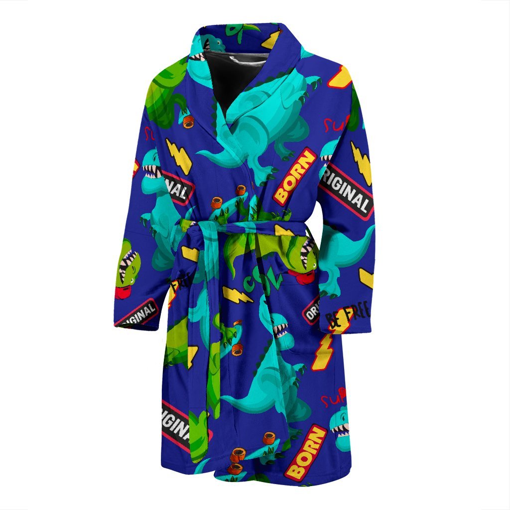 Dino Dinosaur Cartoon Pattern Print Men Long Robe-grizzshop