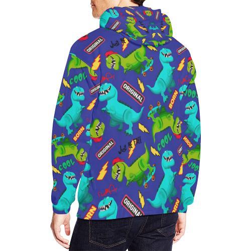 Dino Dinosaur Cartoon Pattern Print Men Pullover Hoodie-grizzshop