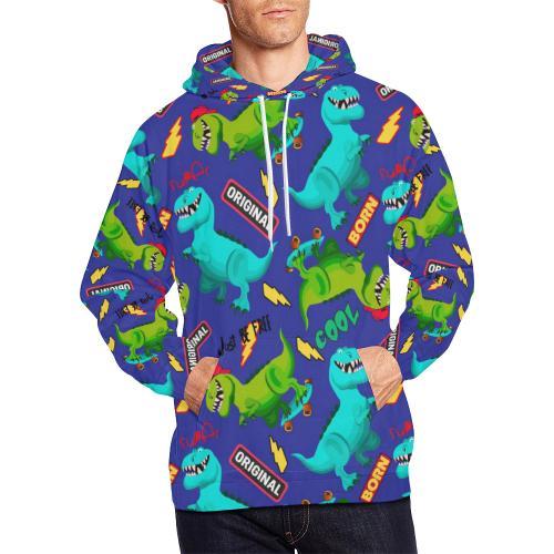 Dino Dinosaur Cartoon Pattern Print Men Pullover Hoodie-grizzshop