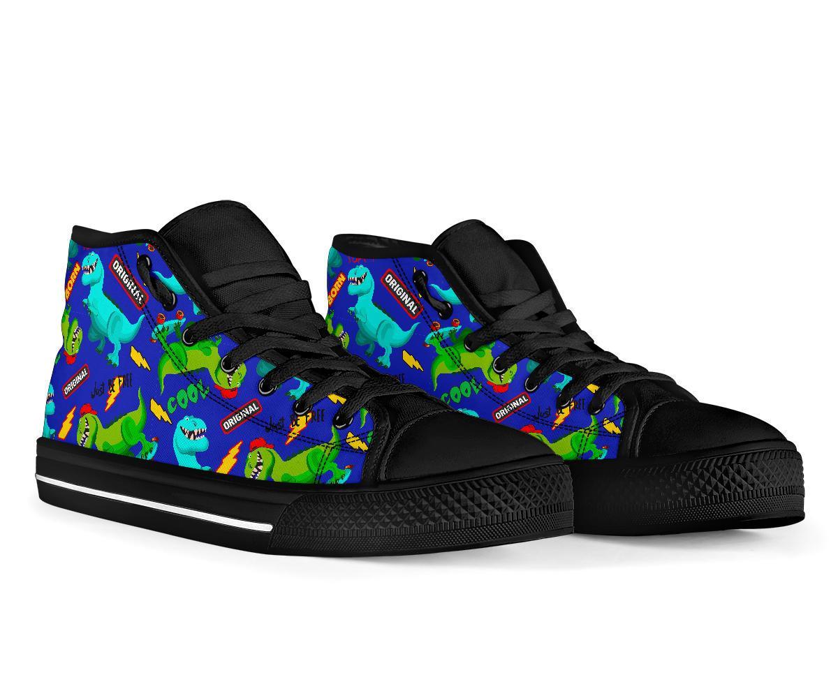 Dino Dinosaur Cartoon Pattern Print Men Women's High Top Shoes-grizzshop