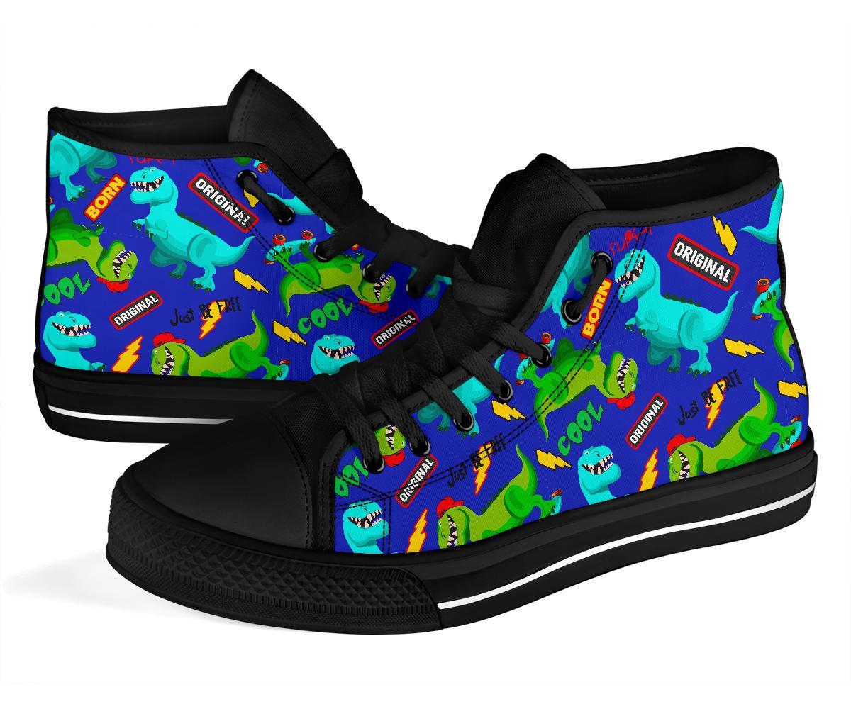 Dino Dinosaur Cartoon Pattern Print Men Women's High Top Shoes-grizzshop