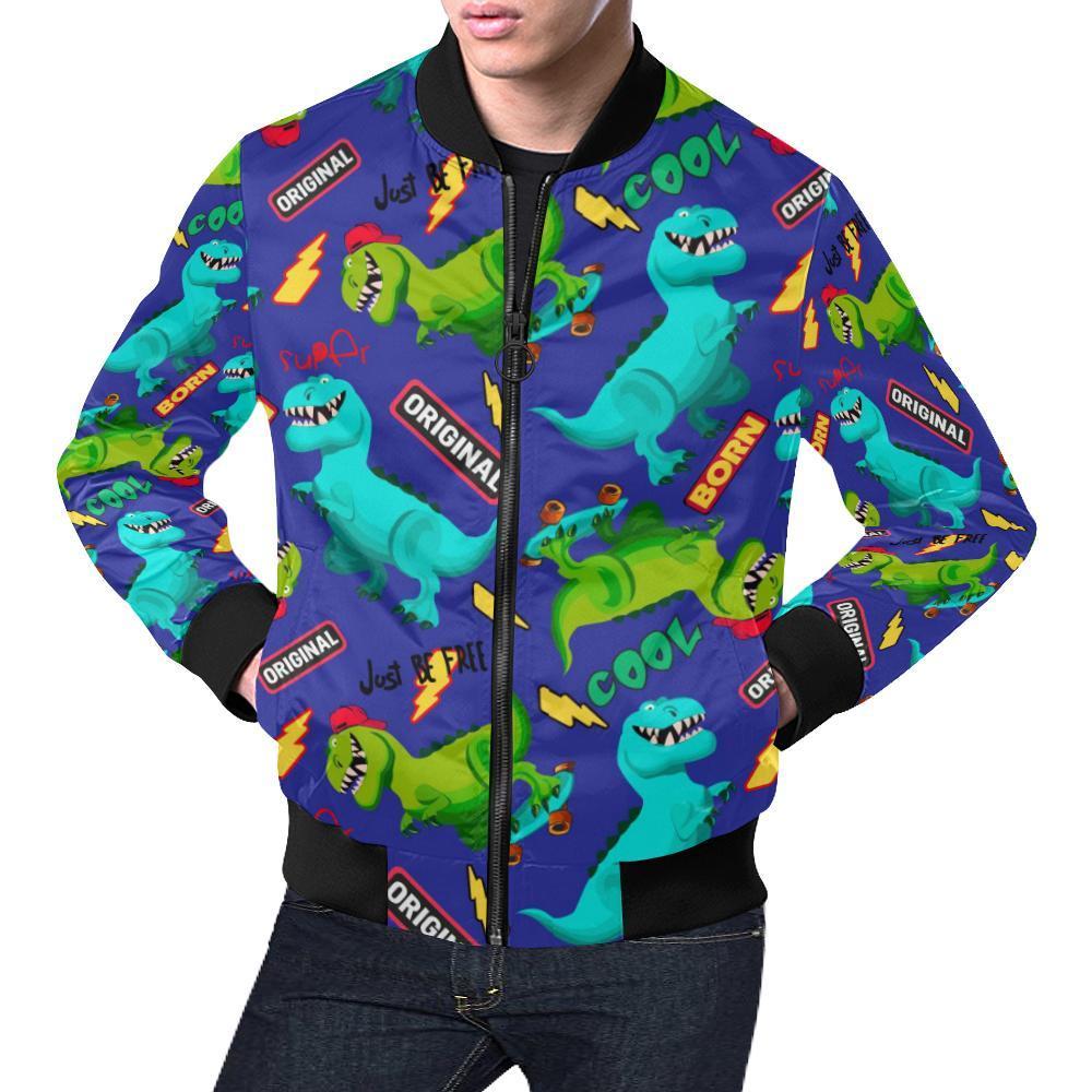 Dino Dinosaur Cartoon Pattern Print Men's Bomber Jacket-grizzshop