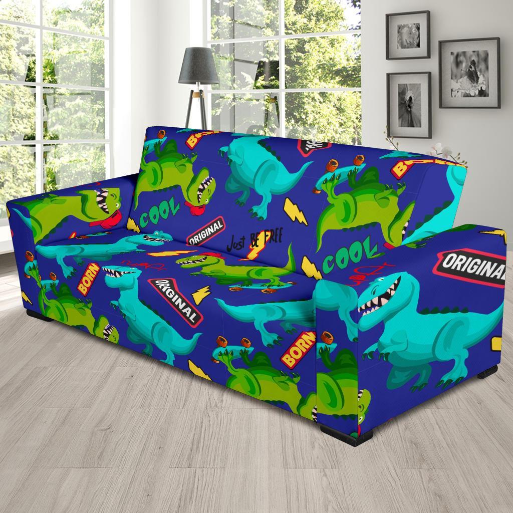 Dino Dinosaur Cartoon Pattern Print Sofa Covers-grizzshop