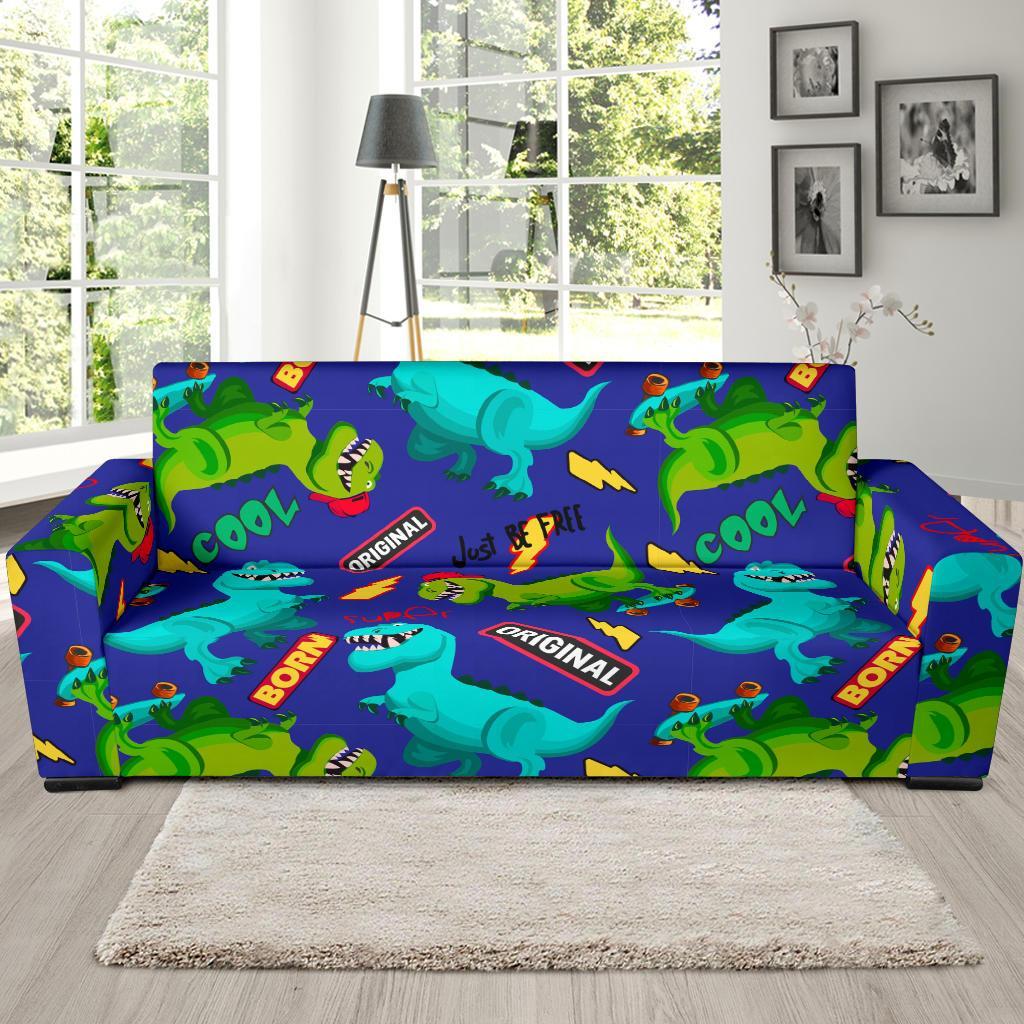 Dino Dinosaur Cartoon Pattern Print Sofa Covers-grizzshop