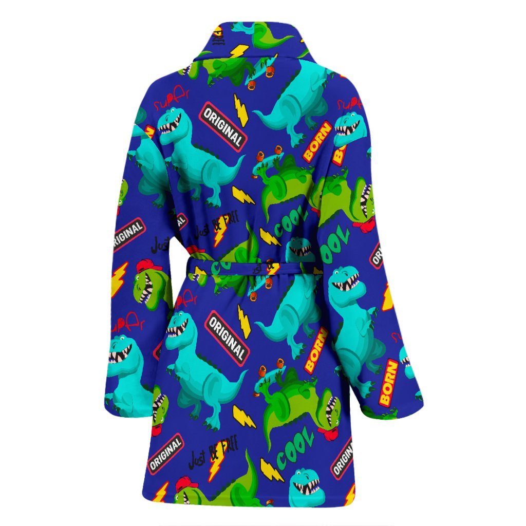 Dino Dinosaur Cartoon Pattern Print Women Long Robe-grizzshop