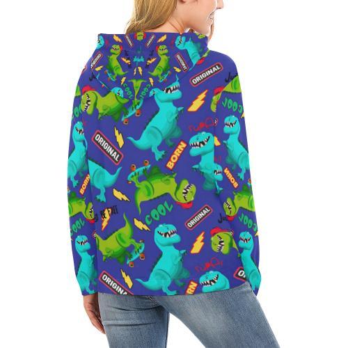 Dino Dinosaur Cartoon Pattern Print Women Pullover Hoodie-grizzshop