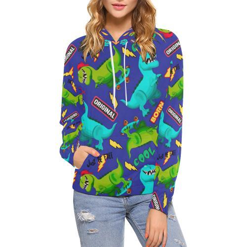 Dino Dinosaur Cartoon Pattern Print Women Pullover Hoodie-grizzshop