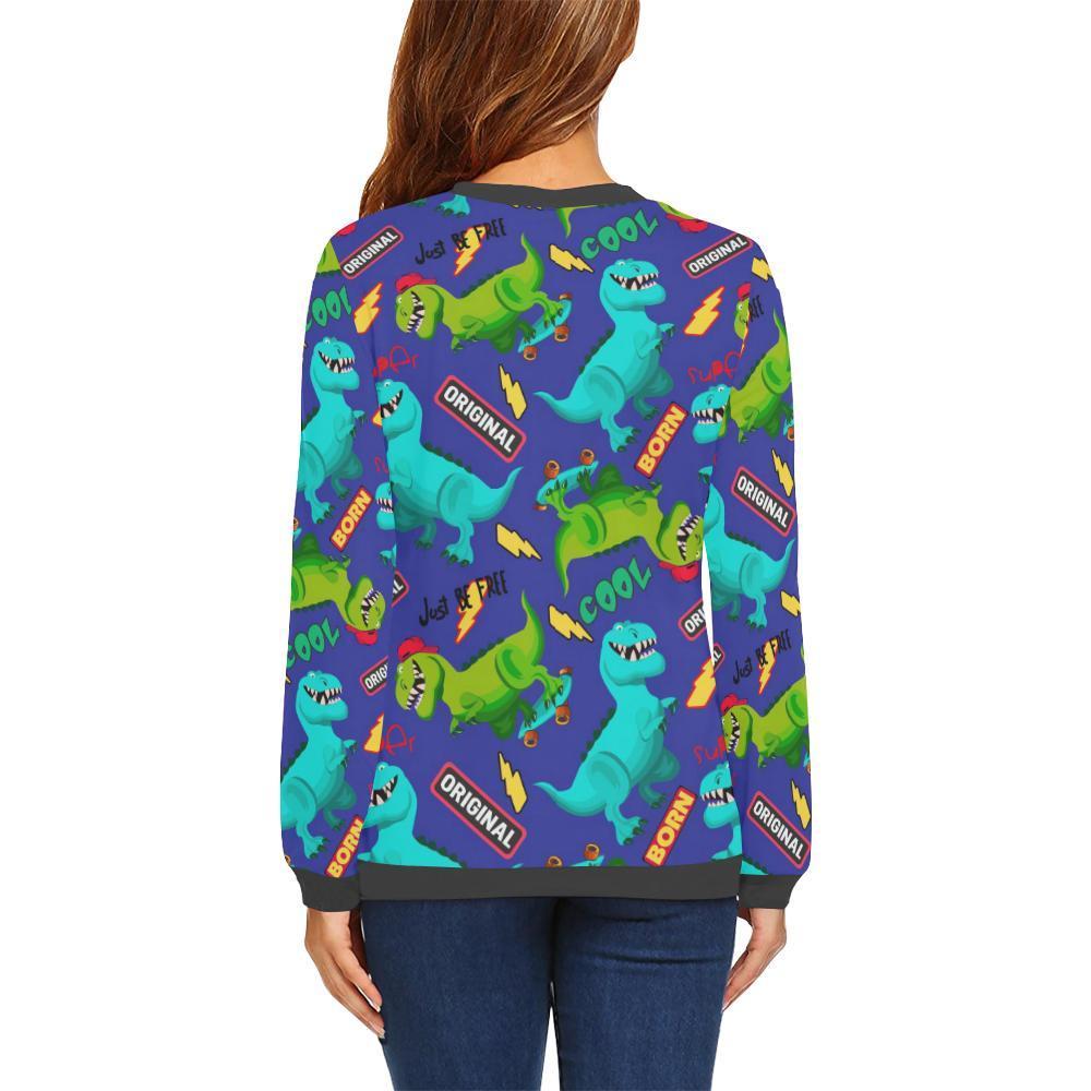 Dino Dinosaur Cartoon Pattern Print Women's Sweatshirt-grizzshop