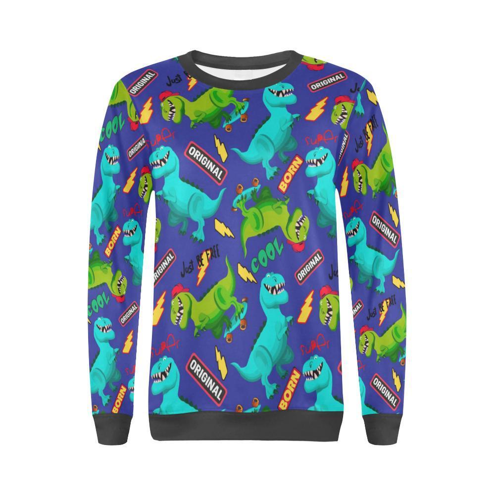 Dino Dinosaur Cartoon Pattern Print Women's Sweatshirt-grizzshop