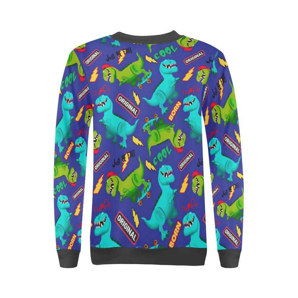 Dino Dinosaur Cartoon Pattern Print Women's Sweatshirt-grizzshop