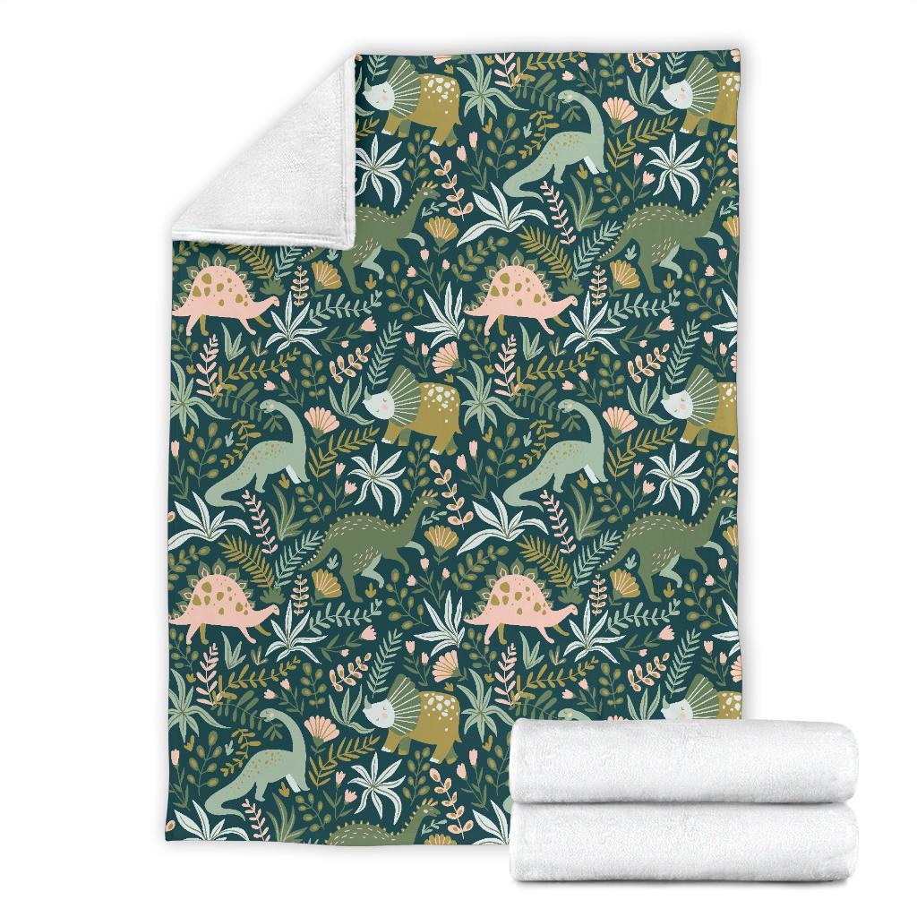 Dino Dinosaur Flower Leaf Pattern Print Blanket-grizzshop