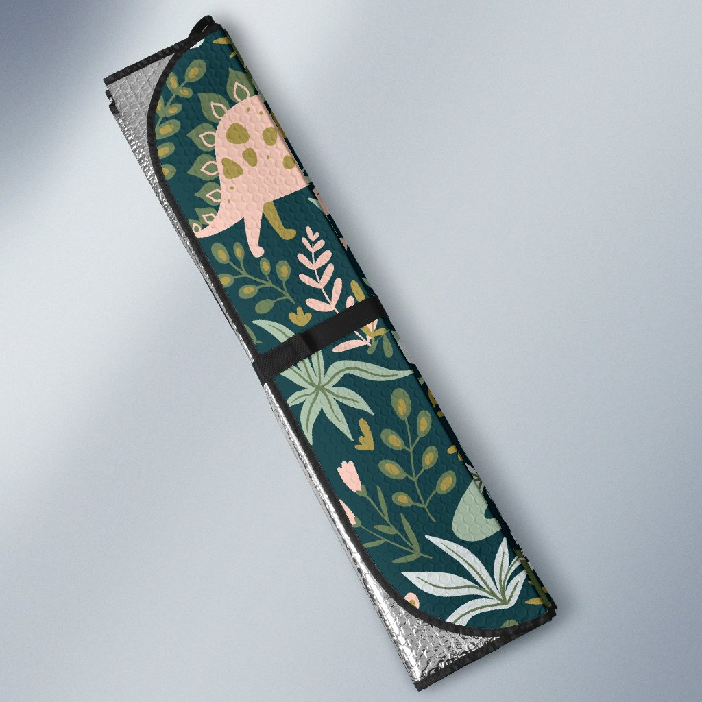 Dino Dinosaur Flower Leaf Pattern Print Car Sun Shade-grizzshop