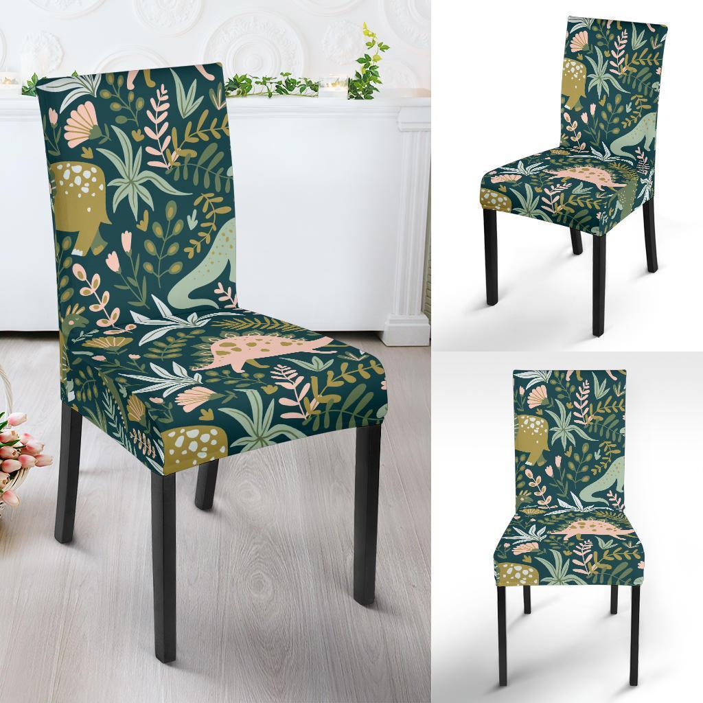 Dino Dinosaur Flower Leaf Pattern Print Chair Cover-grizzshop