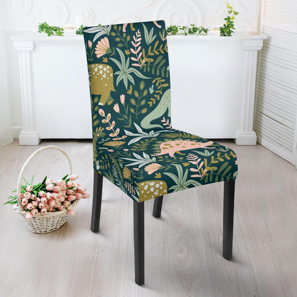 Dino Dinosaur Flower Leaf Pattern Print Chair Cover-grizzshop