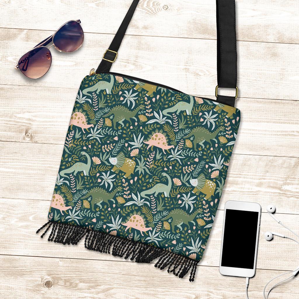 Dino Dinosaur Flower Leaf Pattern Print Crossbody Bags-grizzshop