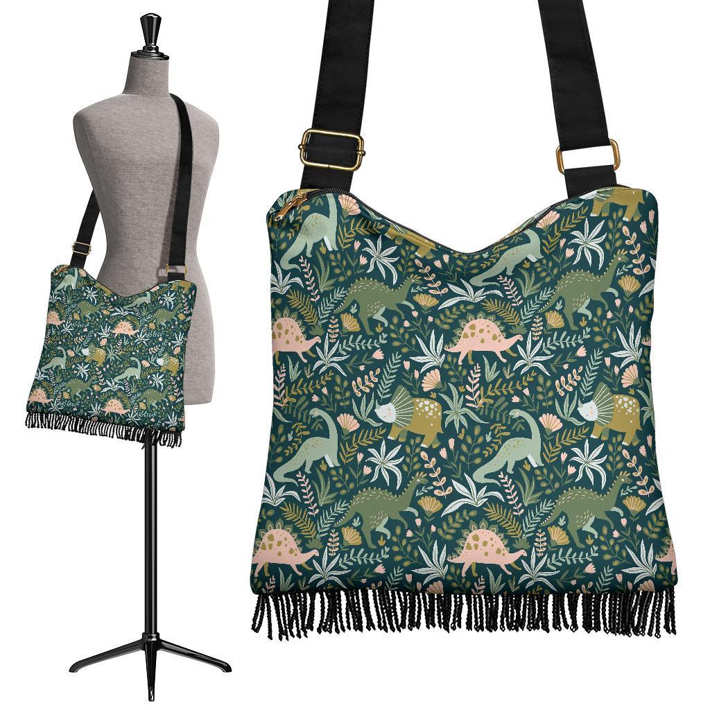 Dino Dinosaur Flower Leaf Pattern Print Crossbody Bags-grizzshop