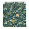 Dino Dinosaur Flower Leaf Pattern Print Duvet Cover Bedding Set-grizzshop