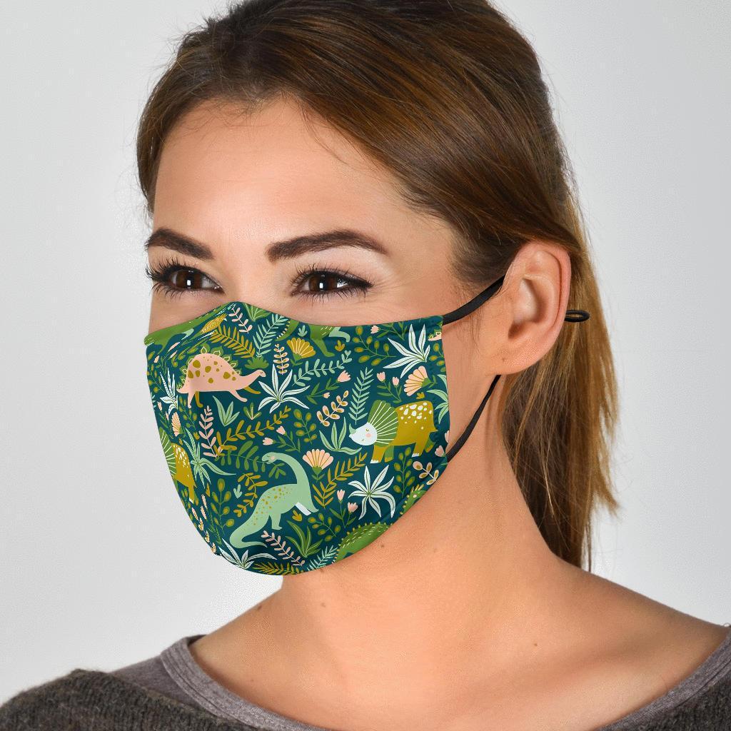 Dino Dinosaur Flower Leaf Pattern Print Face Mask-grizzshop