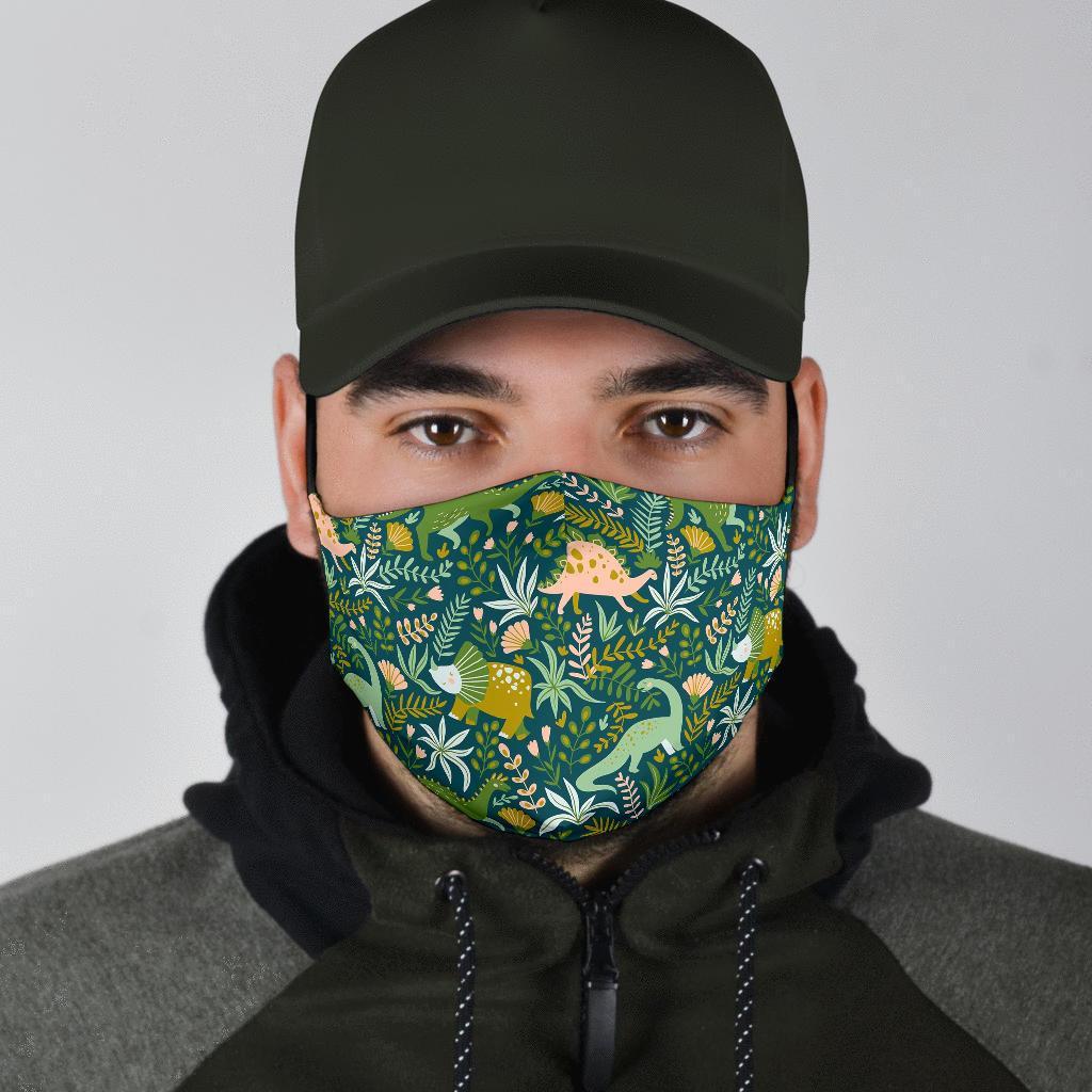 Dino Dinosaur Flower Leaf Pattern Print Face Mask-grizzshop