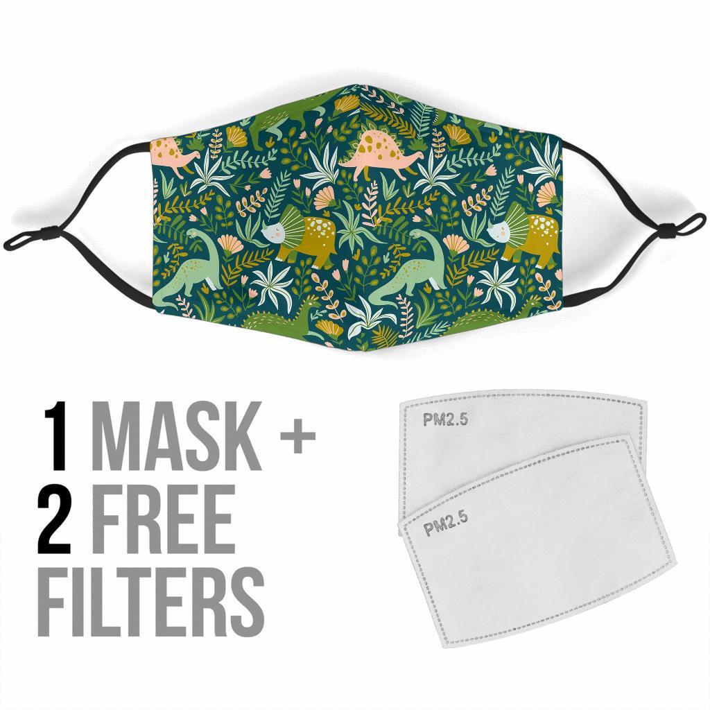 Dino Dinosaur Flower Leaf Pattern Print Face Mask-grizzshop