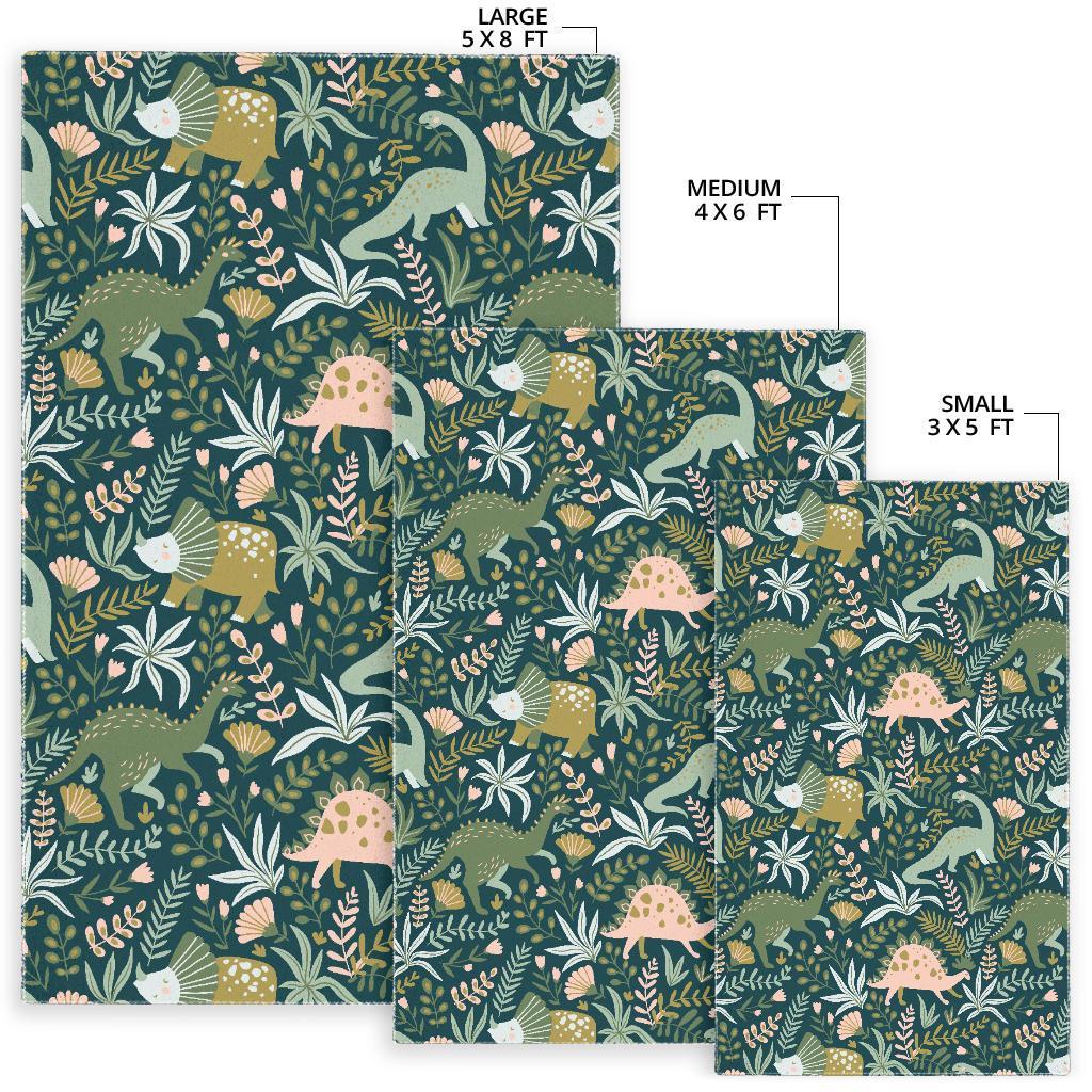 Dino Dinosaur Flower Leaf Pattern Print Floor Mat-grizzshop