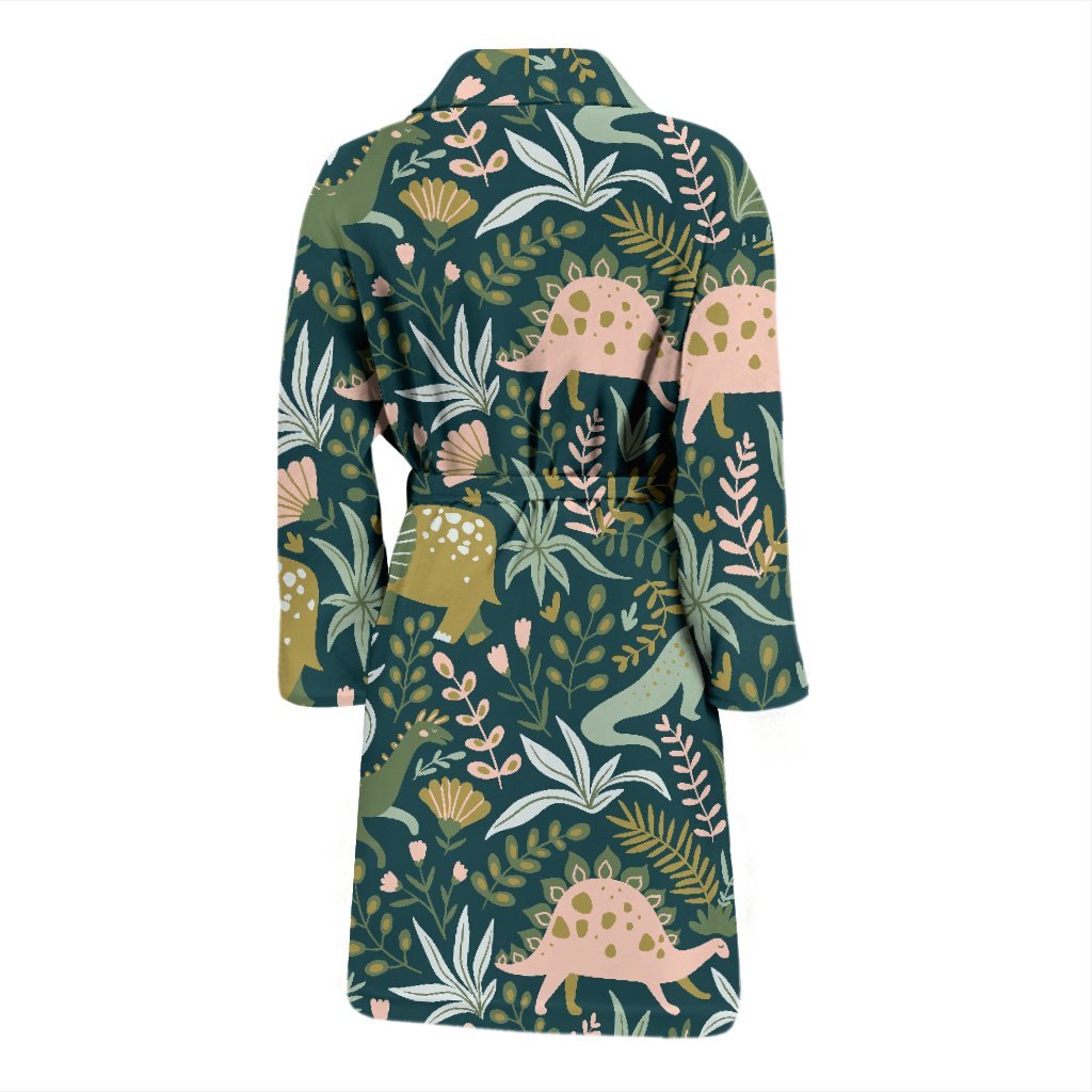 Dino Dinosaur Flower Leaf Pattern Print Men Long Robe-grizzshop