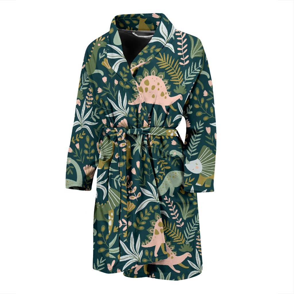 Dino Dinosaur Flower Leaf Pattern Print Men Long Robe-grizzshop