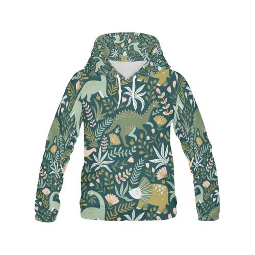 Dino Dinosaur Flower Leaf Pattern Print Men Pullover Hoodie-grizzshop