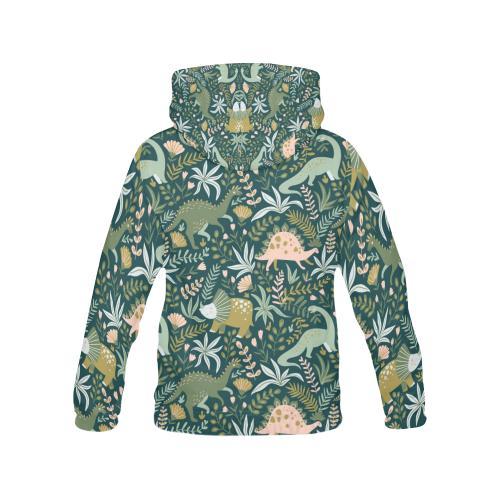 Dino Dinosaur Flower Leaf Pattern Print Men Pullover Hoodie-grizzshop