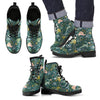 Dino Dinosaur Flower Leaf Pattern Print Men Women Leather Boots-grizzshop