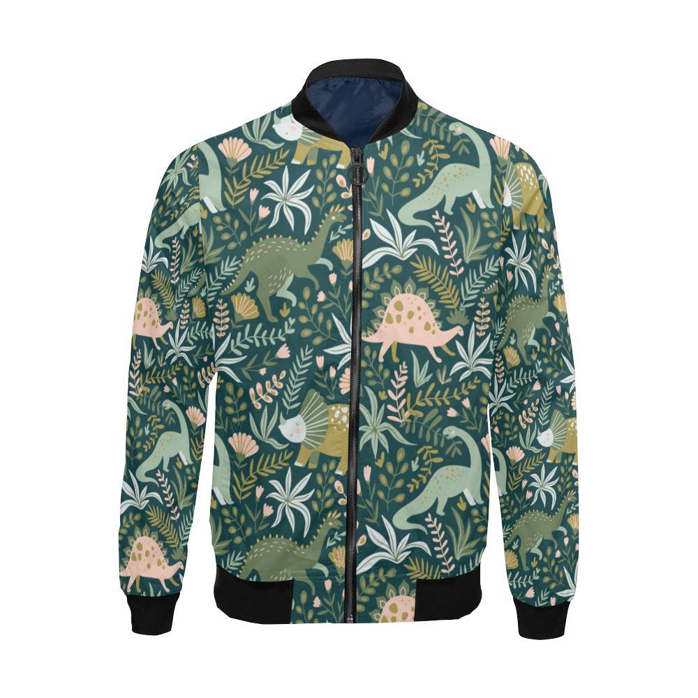 Dino Dinosaur Flower Leaf Pattern Print Men's Bomber Jacket-grizzshop