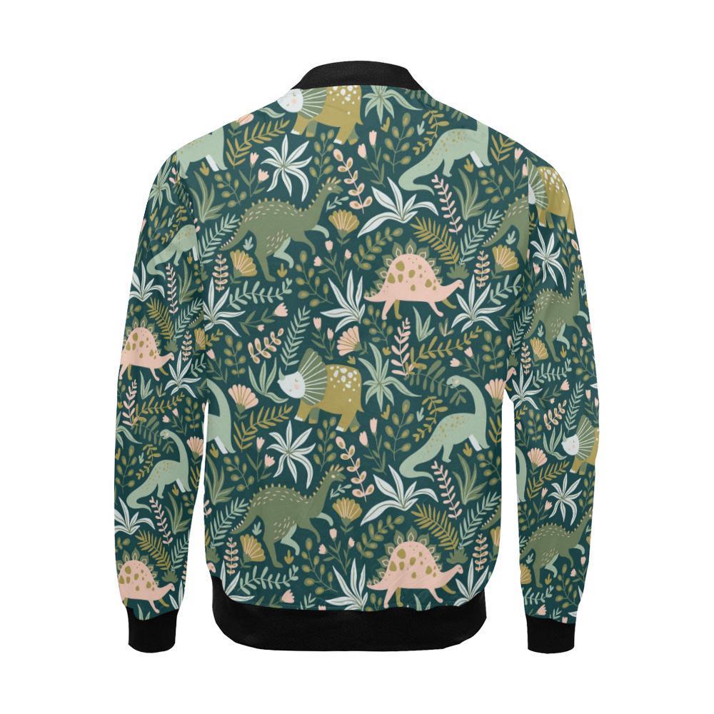 Dino Dinosaur Flower Leaf Pattern Print Men's Bomber Jacket-grizzshop