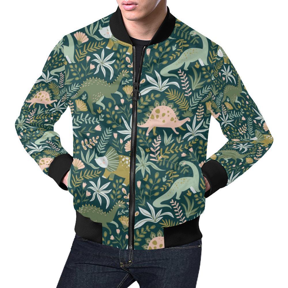 Dino Dinosaur Flower Leaf Pattern Print Men's Bomber Jacket-grizzshop