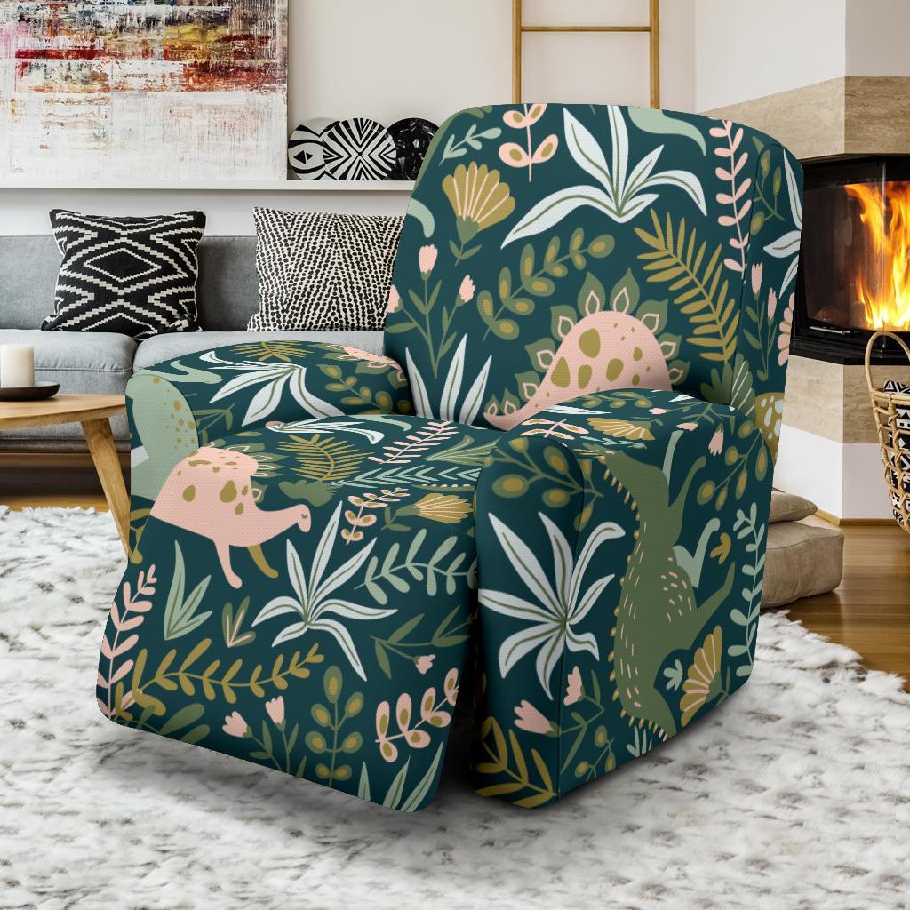 Dino Dinosaur Flower Leaf Pattern Print Recliner Cover-grizzshop