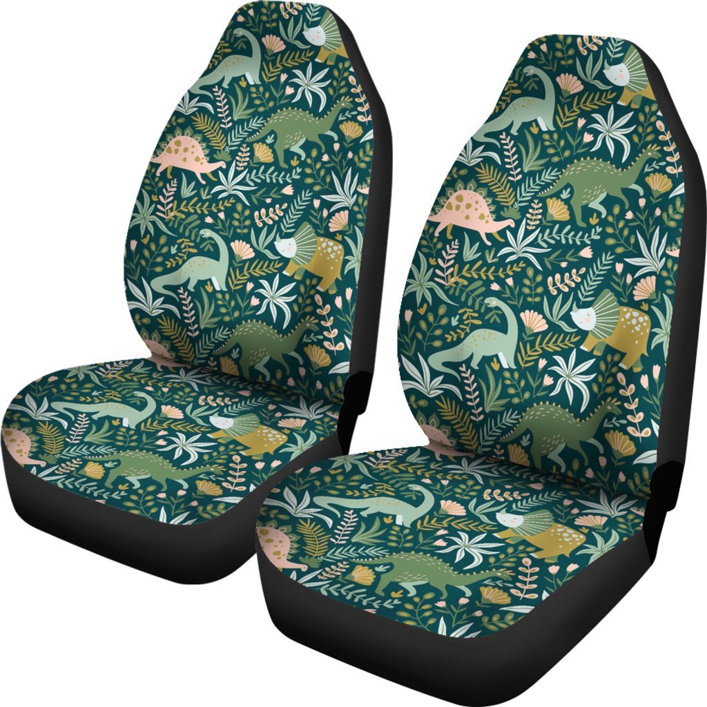 Dino Dinosaur Flower Leaf Pattern Print Universal Fit Car Seat Cover-grizzshop