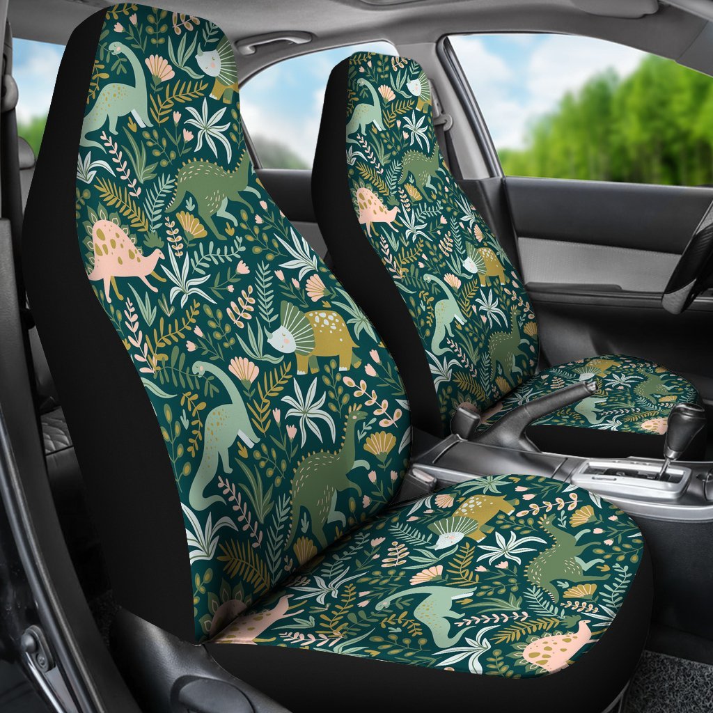 Dino Dinosaur Flower Leaf Pattern Print Universal Fit Car Seat Cover-grizzshop