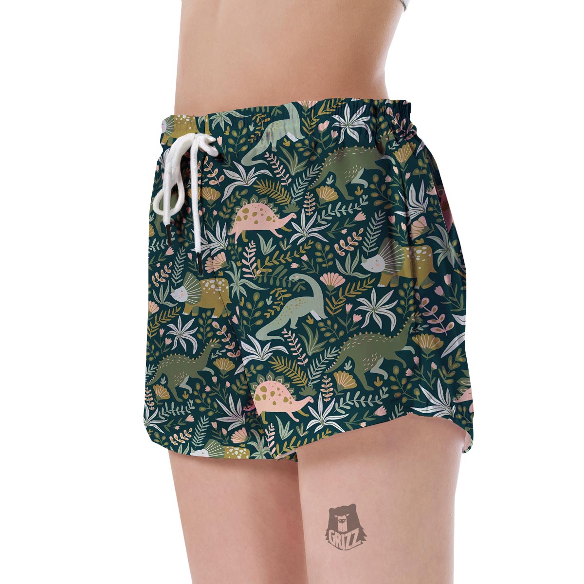 Dino Dinosaur Flower Leaf Pattern Print Women's Shorts-grizzshop
