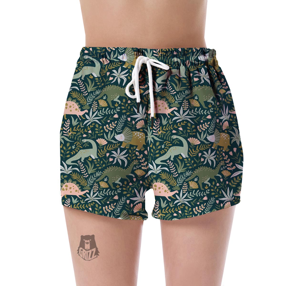 Dino Dinosaur Flower Leaf Pattern Print Women's Shorts-grizzshop