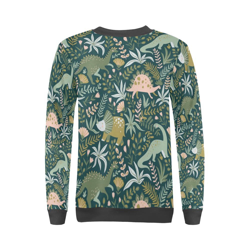 Dino Dinosaur Flower Leaf Pattern Print Women's Sweatshirt-grizzshop